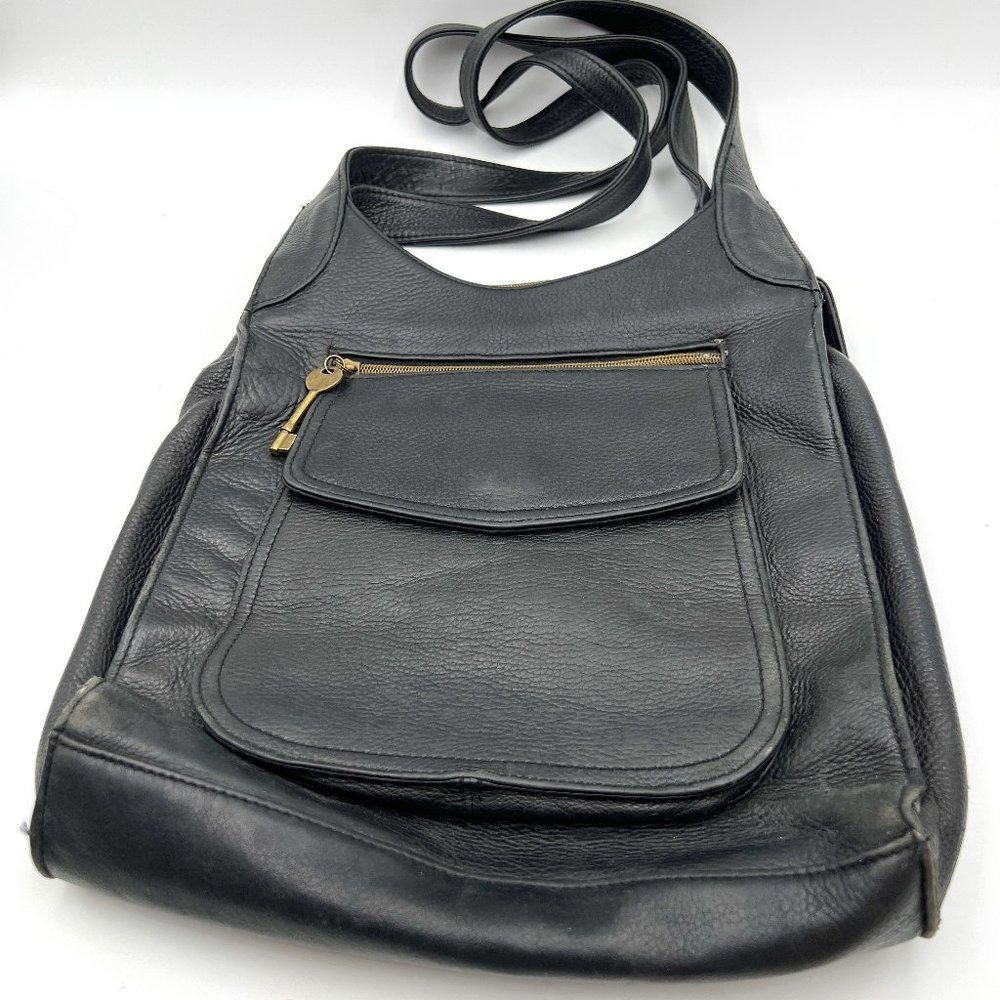 VTG‎ Fossil 1954 Crossbody Messenger Black Pebbled Leather Shoulder Bag Charm